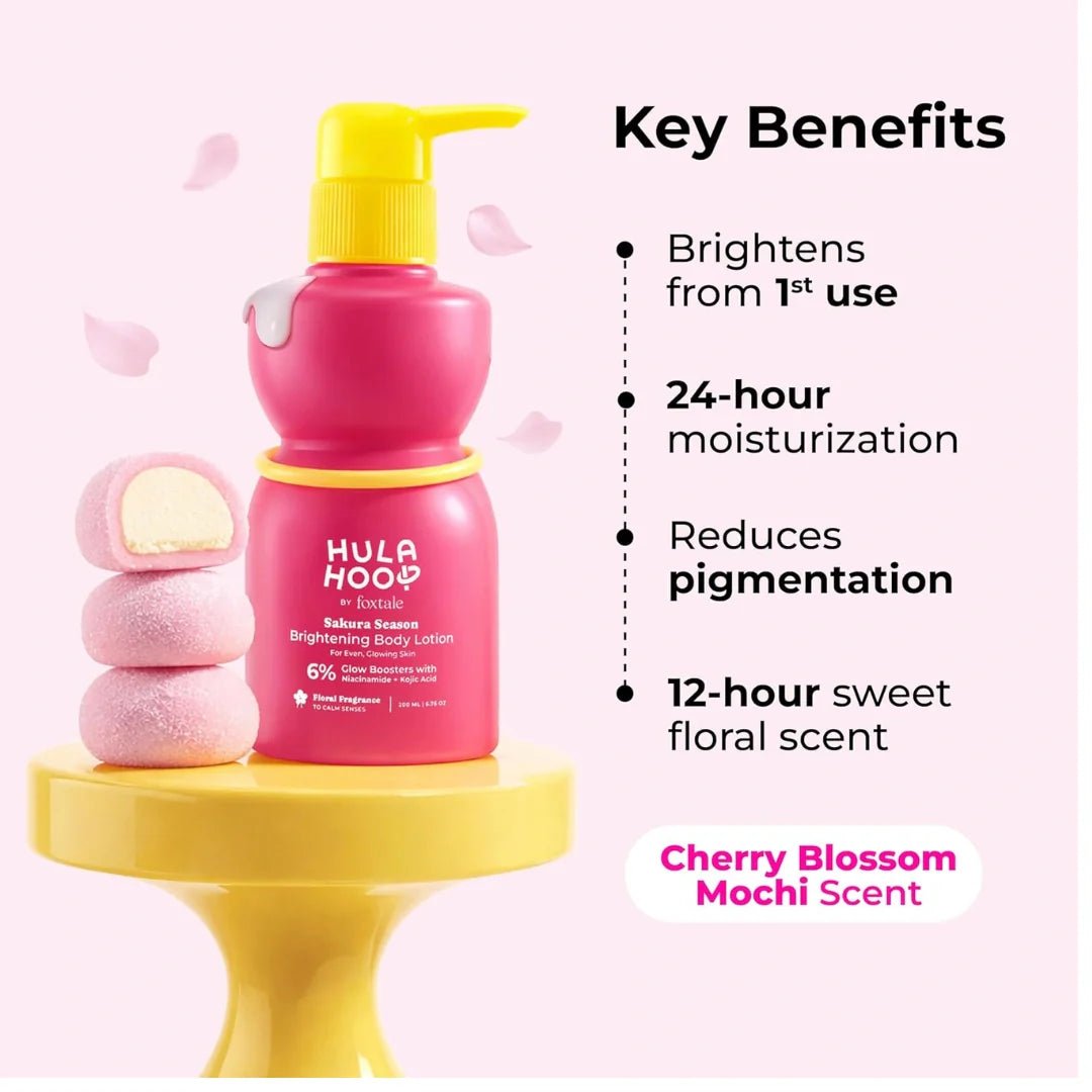 foxtlbl - Hula Hoop Brightening Body Lotion by Foxtale| Niacinamide + Kojic Acid + SPF30 | Moisturizes, Brightens, & Even Tones Skin | Prevents Tanning & Sun Damage | Light & Grease - Free | 200ml - Looknstyle
