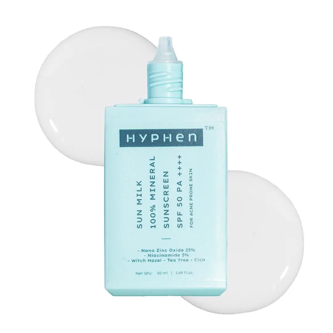 HYPENSUNMILK - Hyphen Sun Milk 100% Mineral Sunscreen Spf 50 Pa++++ Uv+ Bluelight Protection, 25% Nano Zinc Oxide | Sensitive, Acne Prone & Oily Skin, Water Resistant Sun Protect | For Women And Men - 50 Ml - Looknstyle