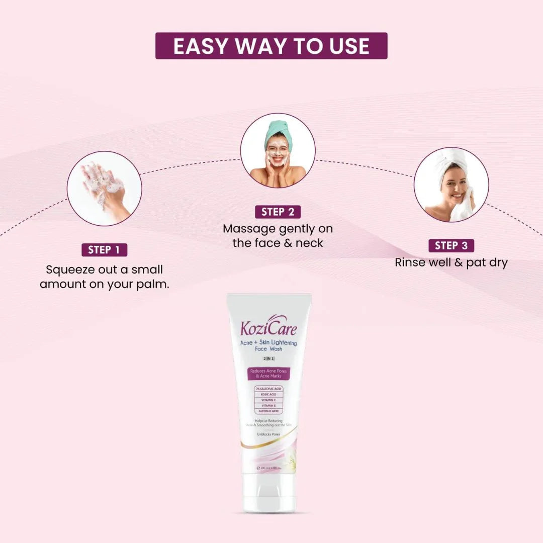 Kozicare Kojic Acid Face Wash | Acno Fight & 2% Salicylic Acid | for Glowing Skin | Reducing Acne & Smoothing Skin | for Women & Men (100ml) - Deals999