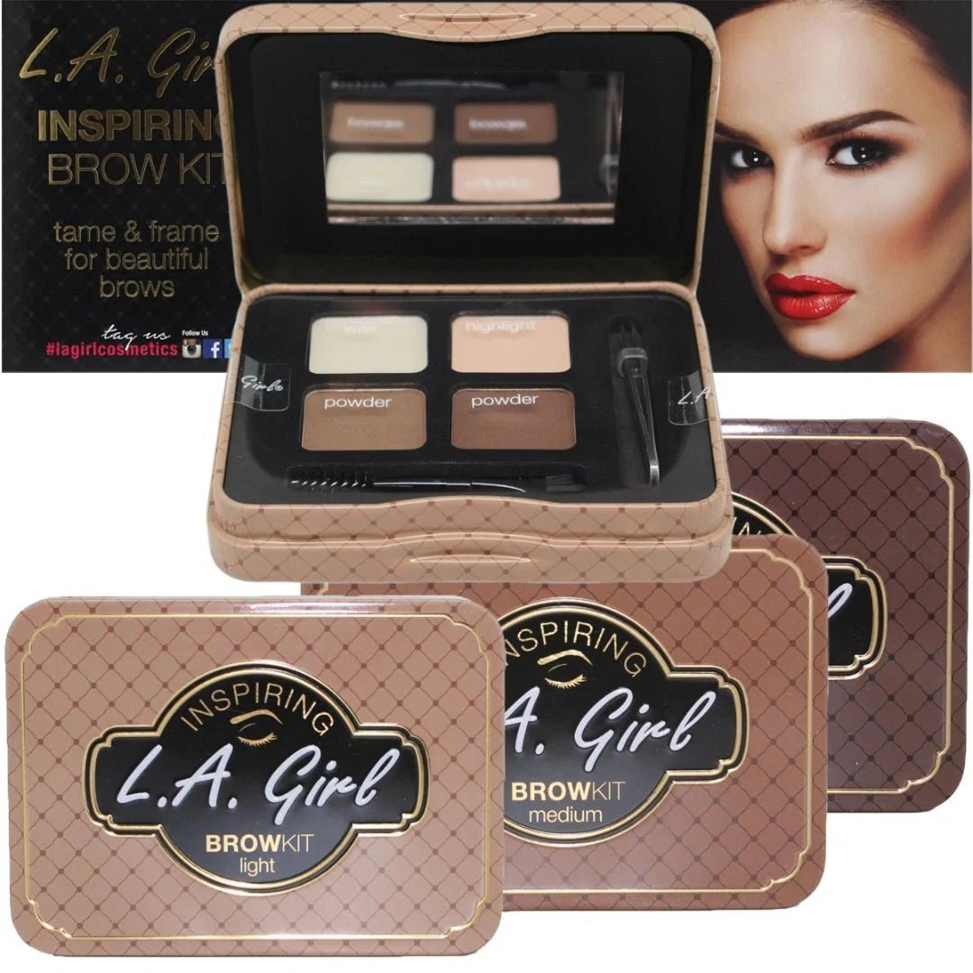 LGSYEDAD - L.A.Girl Spiring Eyebrow Kit Dark and Defined | Browkit to Shape, Define and Fill the Eyebrows, Kit with 1 Brow Wax, 3 Fixing Powders, 1 Brush and 1 Tweezers, Vegan Product, Paraben & Cruelty - 6.5g - Looknstyle