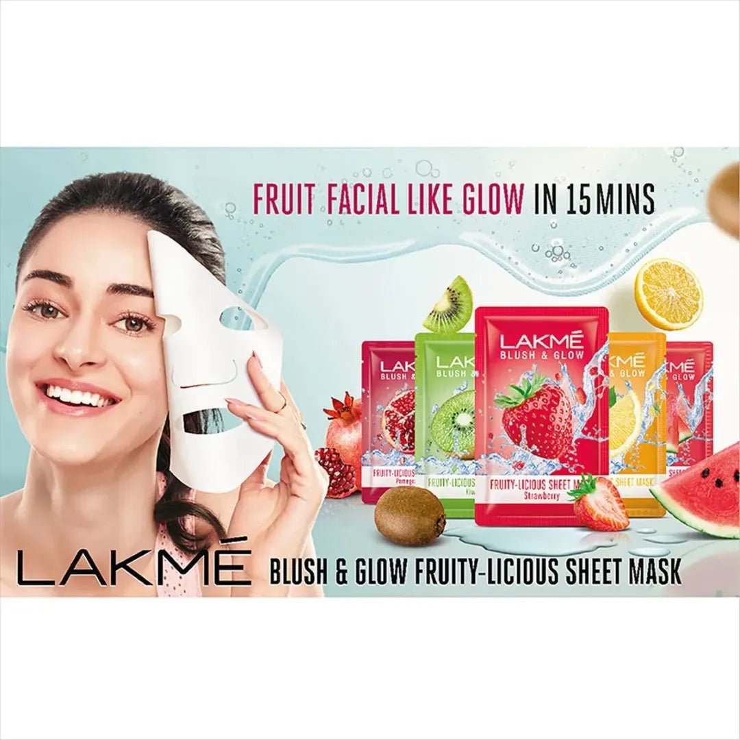 lakstrwmsk - Lakme Blush & Glow Strawberry Sheet Mask Fruit Facial Like Glow (25ml - Looknstyle