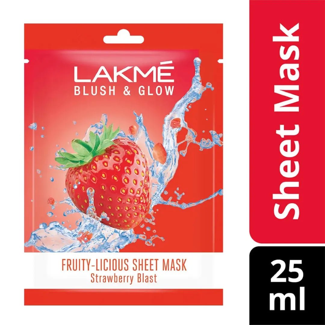 lakstrwmsk - Lakme Blush & Glow Strawberry Sheet Mask Fruit Facial Like Glow (25ml - Looknstyle
