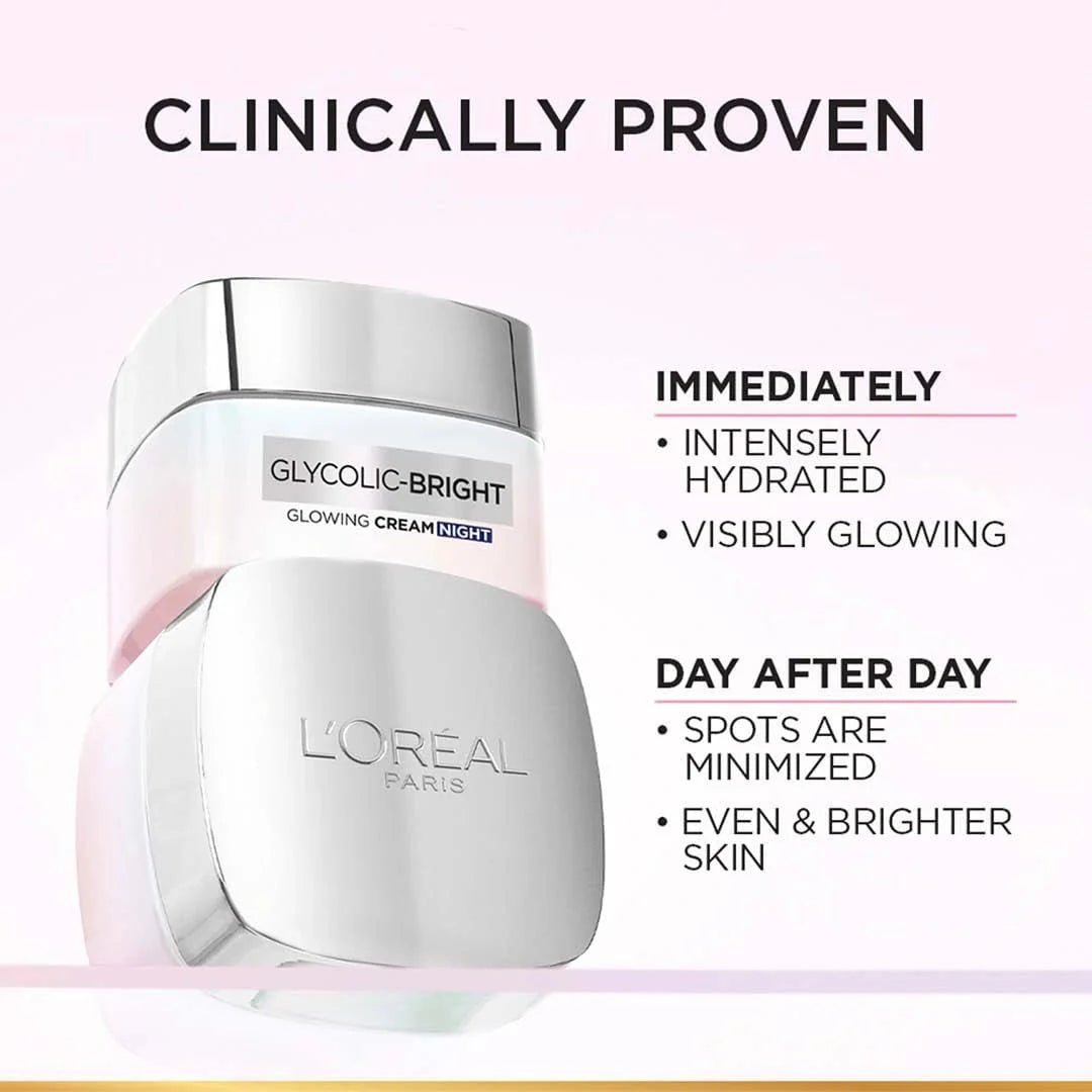 lpnigdh - L'Oreal Paris Glycolic Bright Glowing Night Cream, spf - 17 - 50g - Looknstyle