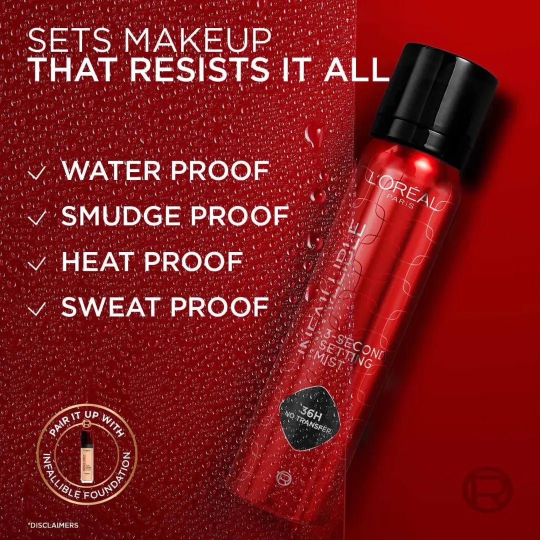 LOREALSETTINGMIST - L'Oreal Paris Infaillible 3 - Second Setting Mist, Transfer - proof & Waterproof Setting Spray, Quick drying, 75ml - Looknstyle