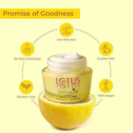 lh3 - Lotus Herbals WhiteGlow Vitamin C Gel Crème | Reduces Dark Spots | Unique Gel + Crème Formula | 100x More Vitamin C | Boosts Radiance | SPF 20 PA+++ | Paraben - Free | 50g - Looknstyle
