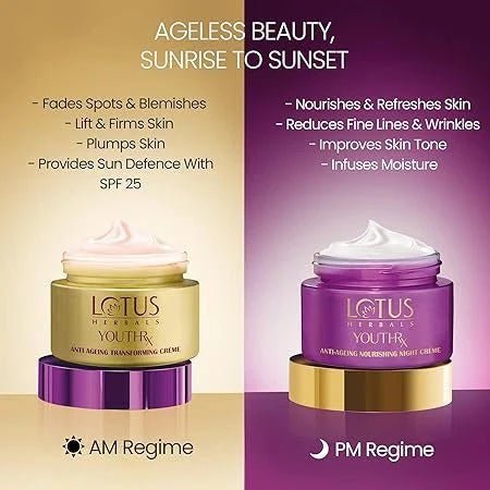 ly1 - Lotus Herbals YouthRx Power Regimen Pack with Anti - Ageing Day Cream and Night Cream | Reduces Fine Lines, Wrinkles | Boosts Glow, Ginger and Ginseng | For Oily, Dry, Combination Skin | 100g - Looknstyle