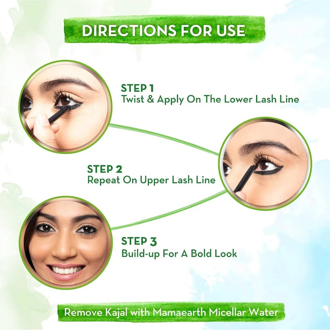 mamalskvbmattel - Mamaearth Charcoal Black Long Stay Kajal with Vitamin C & Chamomile for 11 - Hour Smudge - free Stay - Looknstyle