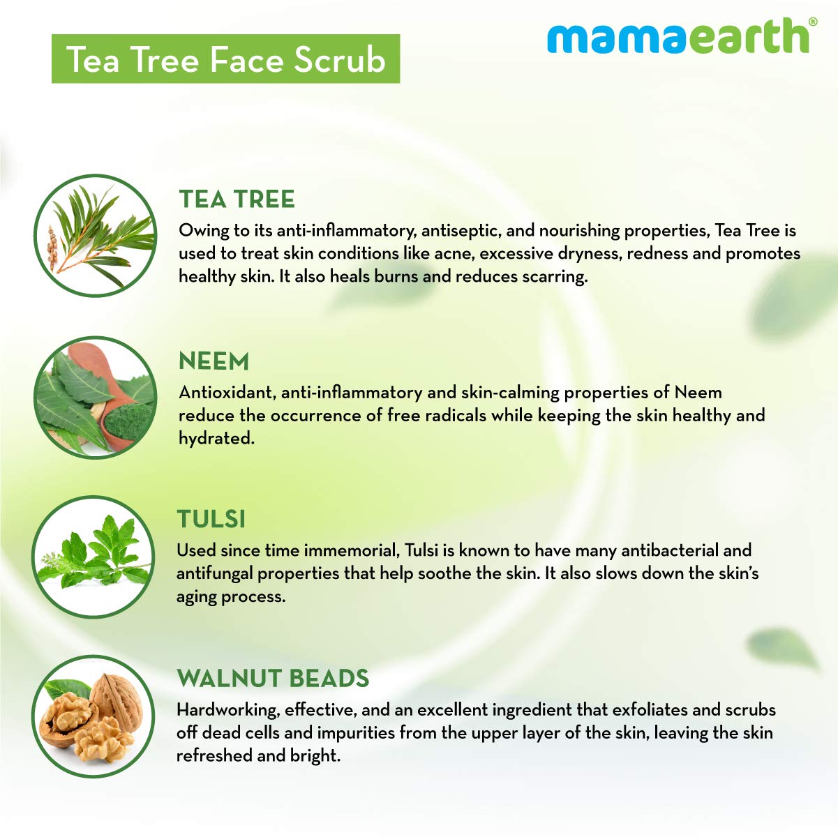 maeth32 - Mamaearth Tea Tree Face Scrub with Tea Tree and Neem for Skin Purification - 100g - Looknstyle