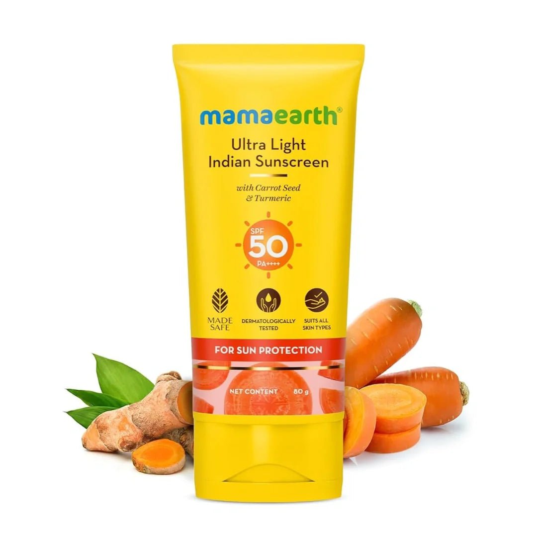 mama78 - Mamaearth Ultra Light Natural Sunscreen Lotion SPF 50 PA+++ For Indian Skin, With Turmeric & Carrot Seed, 80ml - Looknstyle