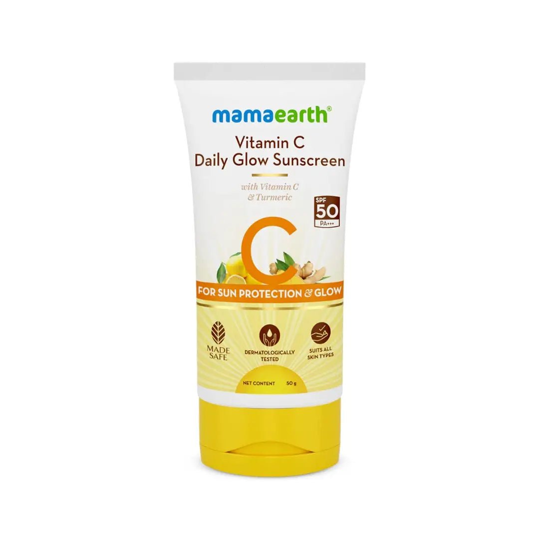 mamadgspf50pa-1 - Mamaearth Vitamin C Daily Glow Sunscreen SPF 50 PA+++, No White Cast with Vitamin C & Turmeric for Sun Protection & Glow - Looknstyle
