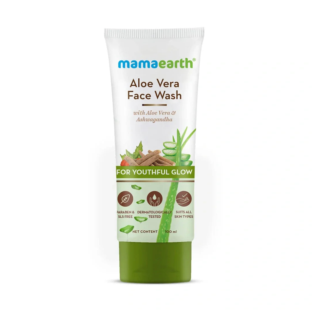 Mamaearth Aloe Vera Face Wash with Aloe Vera & Ashwagandha for a Youthful Glow (100ml)
