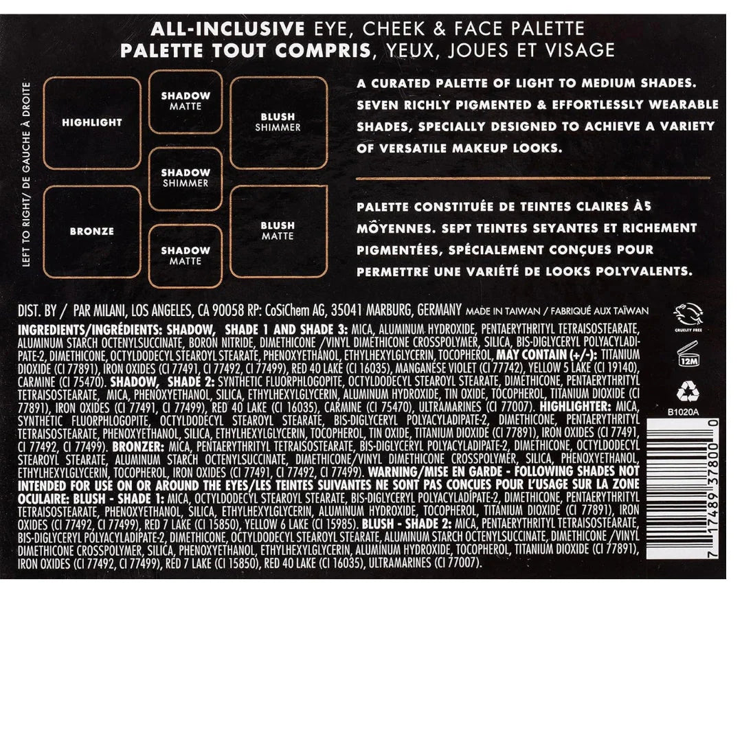 Milani All - Inclusive Eye, Cheek & Face Palette - Light to Medium, Multi - Color, (MIL0378000) Satin Finish - Deals999