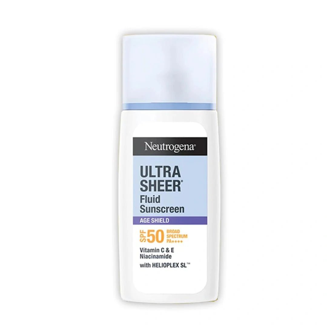 ntrfsks - Neutrogena Ultrasheer Age Shield Fluid Sunscreen SPF 50+ PA++++ | Reduces dark spots & Uneven skin tone | No white cast | Lightweight non - greasy formula | Shields from UVA, UVB, Visible Light & Blue Light | 40gm - Looknstyle