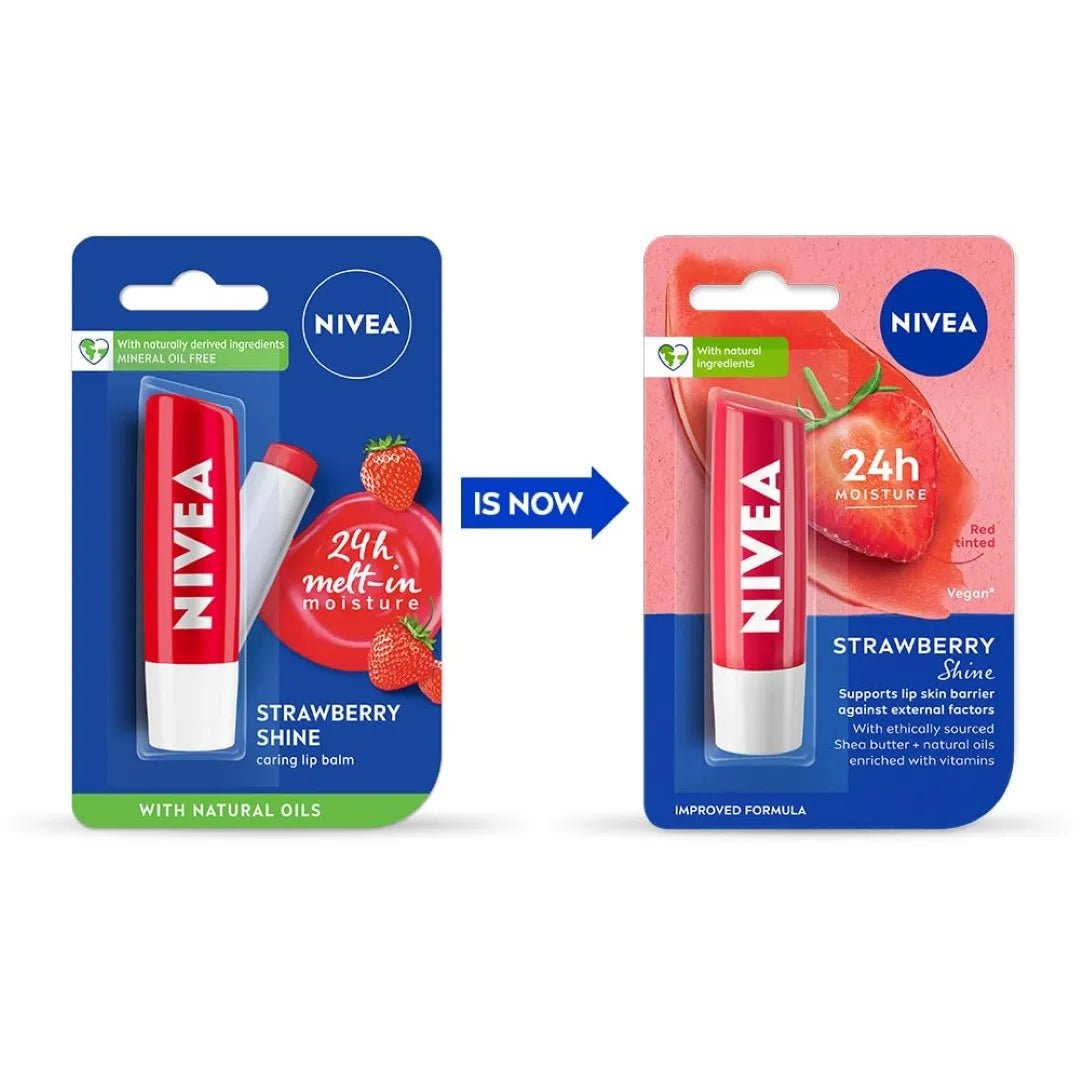 niv4 - NIVEA Strawberry Shine 4.8g Lip Balm|24 H Melt in Moisture Formula|Natural Oils|Glossy Finish,4.8 g (Pack of 1) - Looknstyle