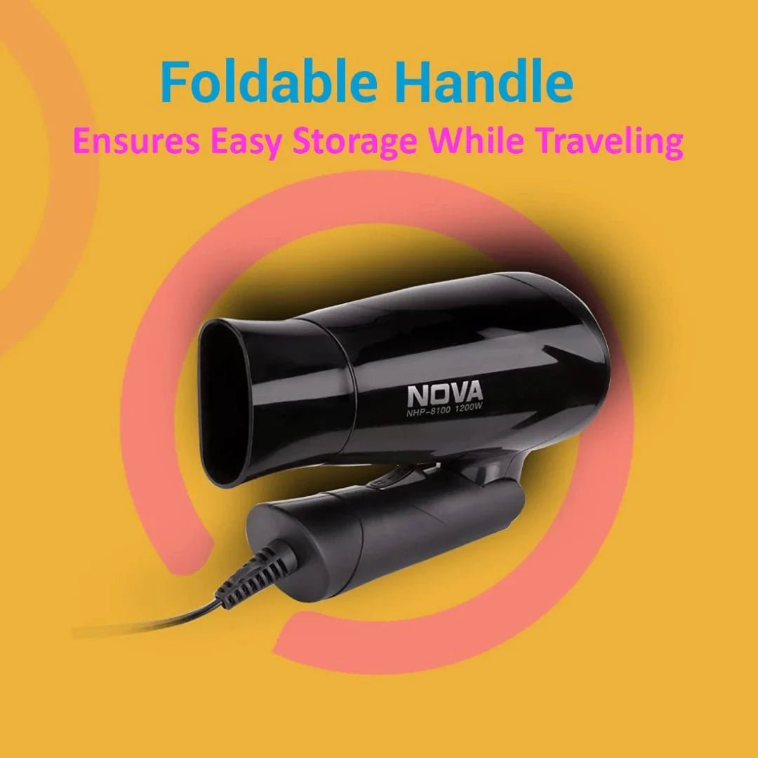 nhp8100 - Nova NHP 8100 Silky Shine 1200 Watts Hot and Cold Foldable Hair Dryer - Black - Looknstyle
