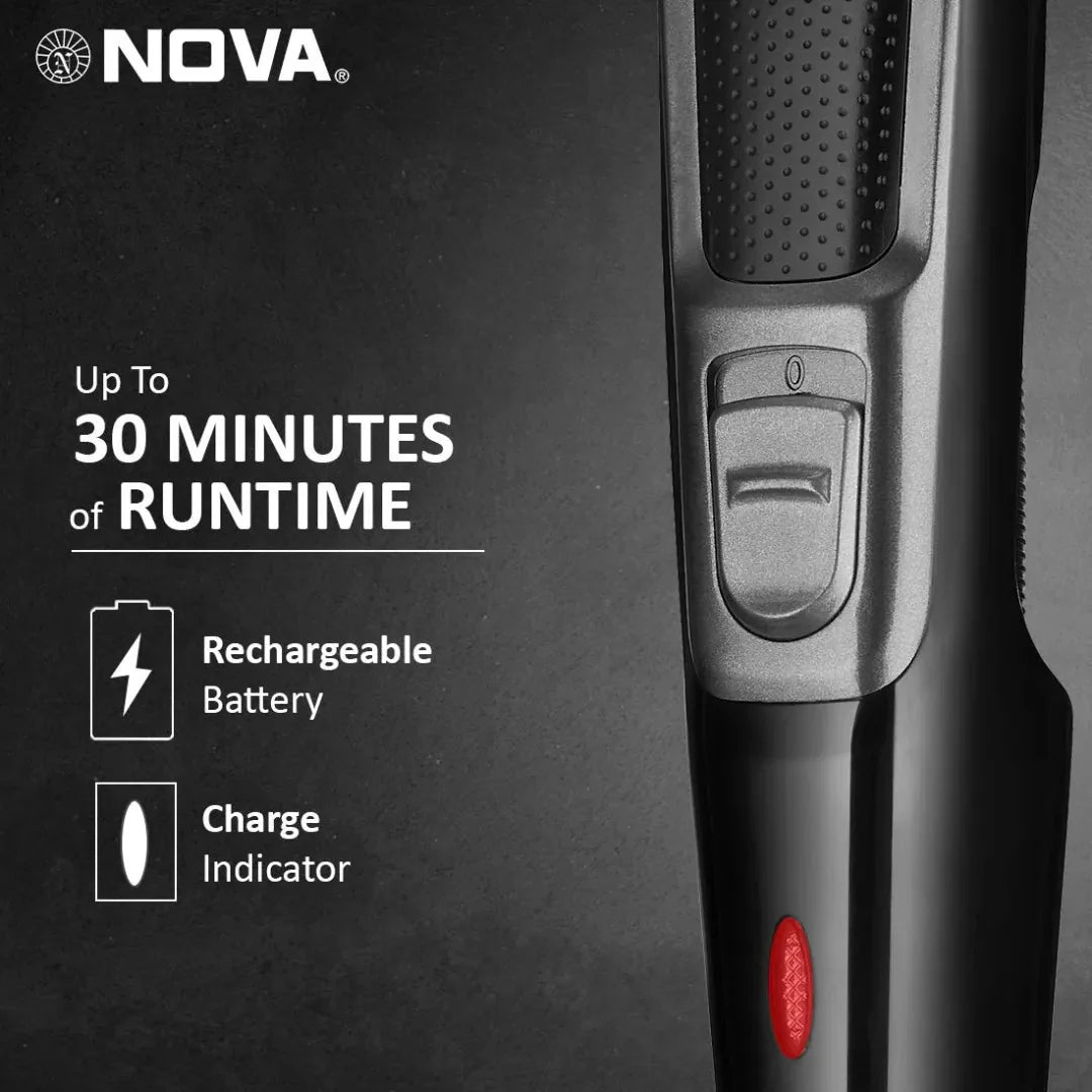 nht1074 - Nova NHT 1074 USB , Cordless , Rechargeable: 30 Minutes Runtime Beard Trimmer for Men (Black) - Looknstyle