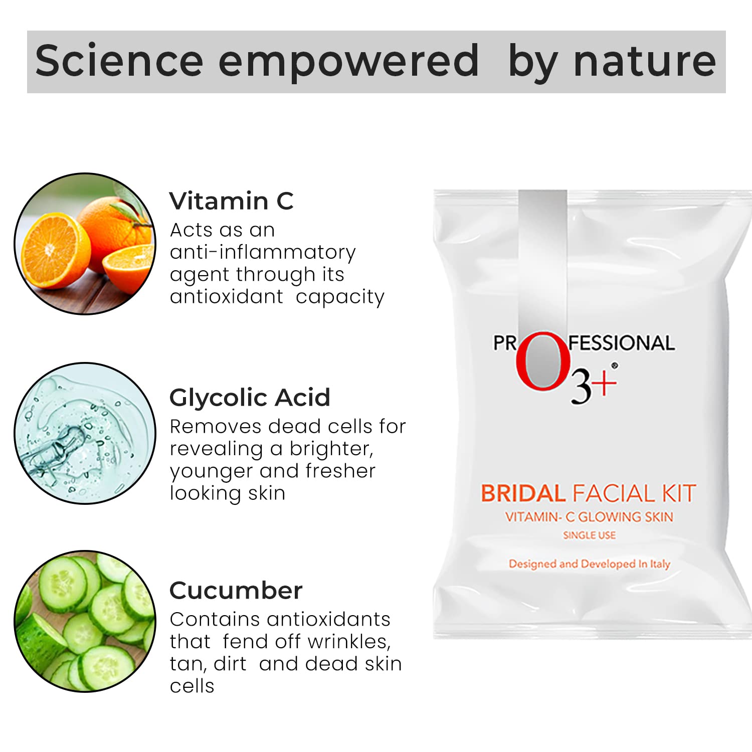 O3 bridal vitcfacialkit - O3+ Bridal Facial Kit Vitamin C for Glowing Skin and Radiant Complexion Suitable for All Skin Types (44g+103ml, Single Use) - Looknstyle