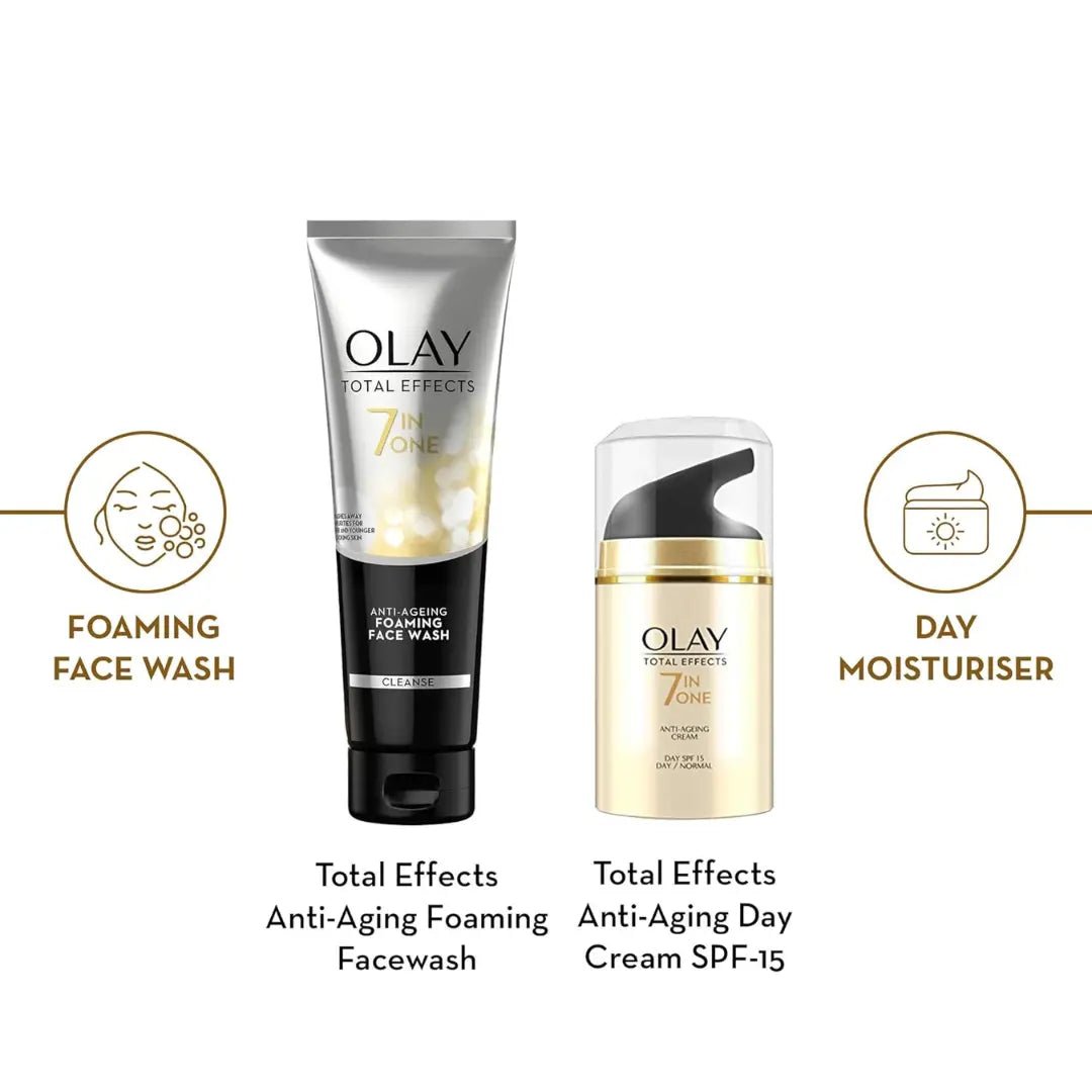 oly4 - OLAY Total Effects 7 in 1, Exfoliating Cleanser 100g + Anti Ageing Moisturiser (SPF 15) 50g (2 Items in the set) - Looknstyle