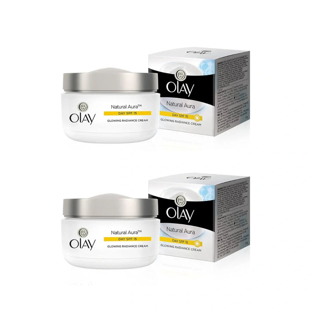 Olay Natural Aura Day Cream with SPF 15 | Glowing Radiance Cream - 50g (Pack of 2)