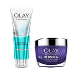 Olay Retinol Kit for Overnight Repair | Retinol Cream with Free Cleanser | Plumper, Younger looking Skin | 24h Hydration | Fragrance Free | Normal, Oily,Dry,Combination Skin | Paraben & Sulphate Free | Pack of 2