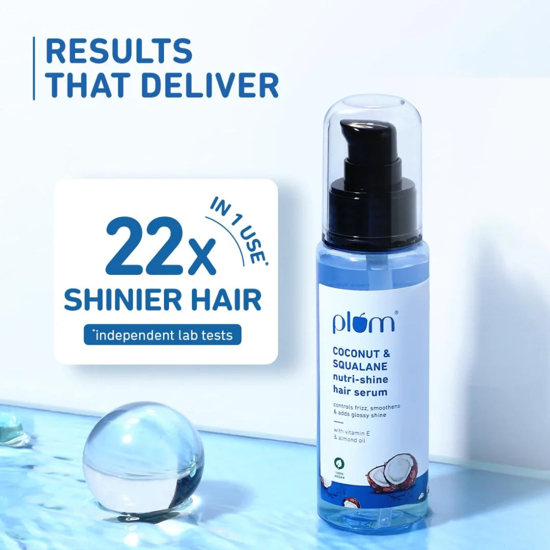 Plum Coconut & Squalane Nutri-Shine Hair Serum | Frizz Control & Instant Shine | Enriched with Vitamin E & Almond Oil | Coconut-Vanilla Fragrance | 75ml