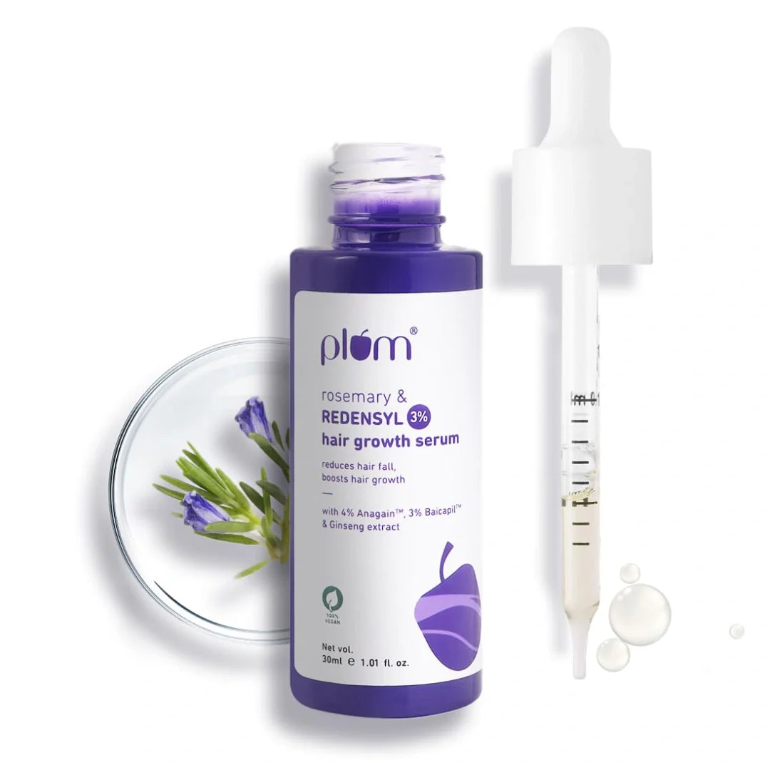 Plum Hair Growth Serum | With Rosemary, 3% Redensyl, 4% Anagain, 3% Baicapil, & Ginseng Extract | Reduces Hairfall, Boosts Hair Growth, Improves Hair Density |For Men & Women | 30ml