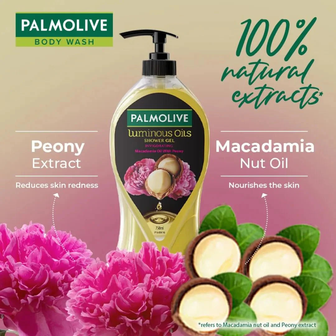Palmolive Macadamia Oil & Peony Flower Luminous Oils Invigorating, Moisturizing Body Wash (750ml) - Deals999
