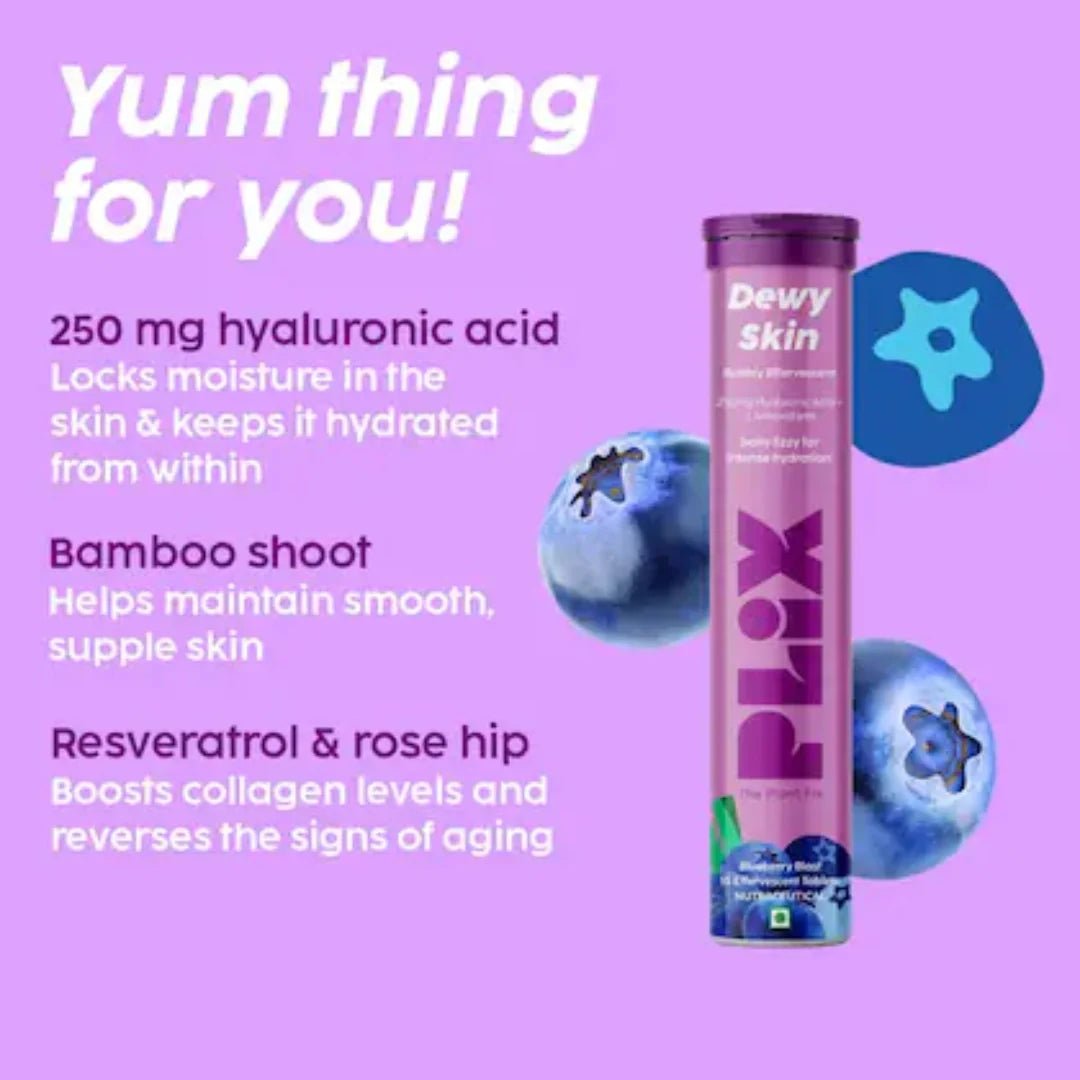 plixskin - PLIX - THE PLANT FIX Hyaluronic Acid + Superfoods 15 Effervescent Tablets (Blueberry) - Looknstyle