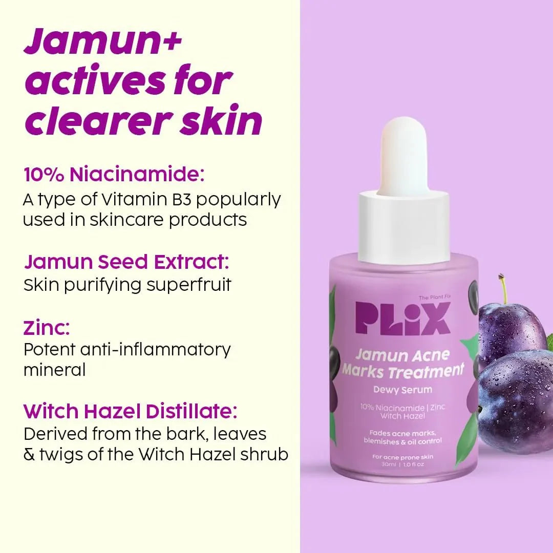 PLIX - THE PLANT FIX Jamun Face Wash and Acne Marks Serum Combo(100ml + 30ml) For Acne spots & Oil Control, For Breakouts | Oily & Acne Prone Skin | Women & Men - Deals999
