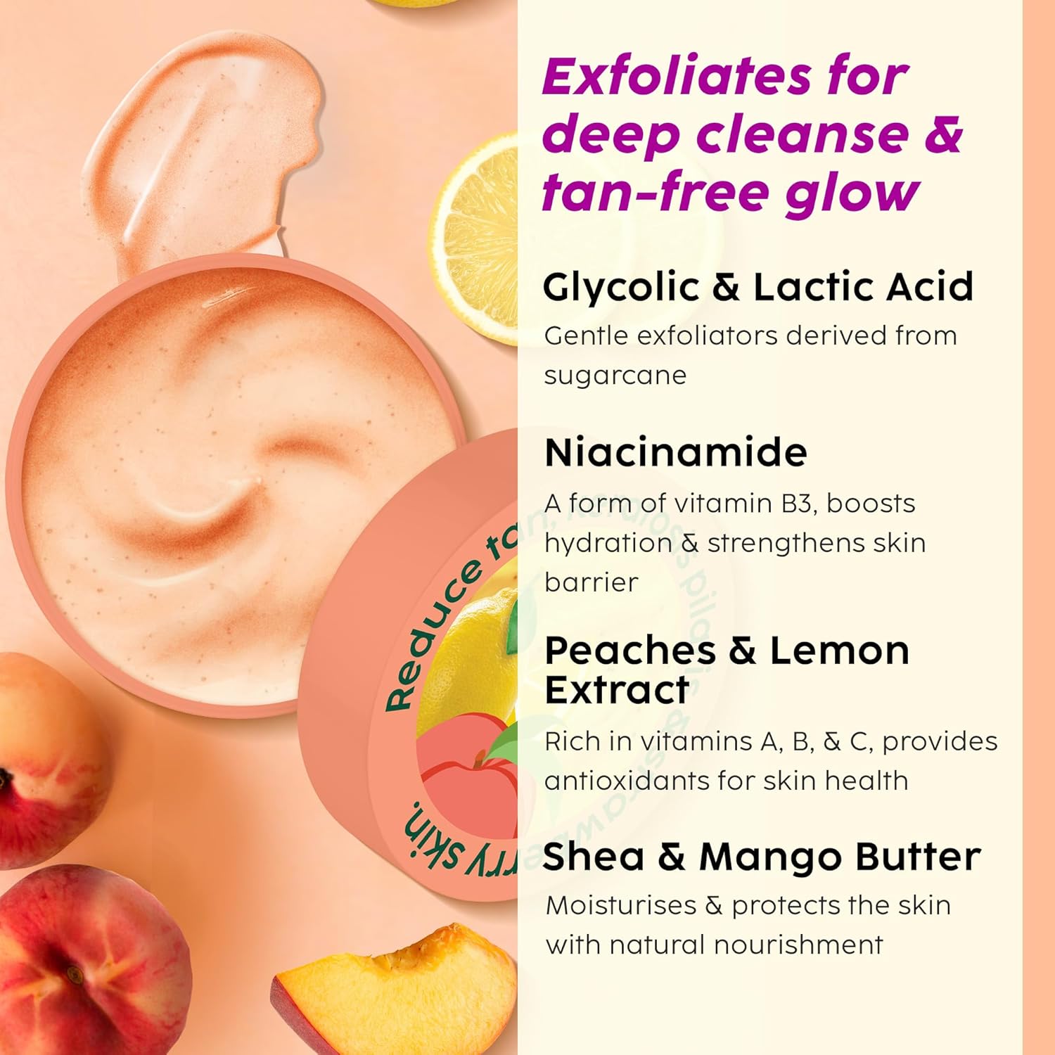 plxscrub - PLIX - THE PLANT FIX Peaches & Lemon Detan Bump Eraser Scrub (200g) | Removes Tan & Restores Skin’s Moisture, Reduces Dark Spots, Uneven Skin Tone, & Reveals Softer Smoother Skin - Looknstyle