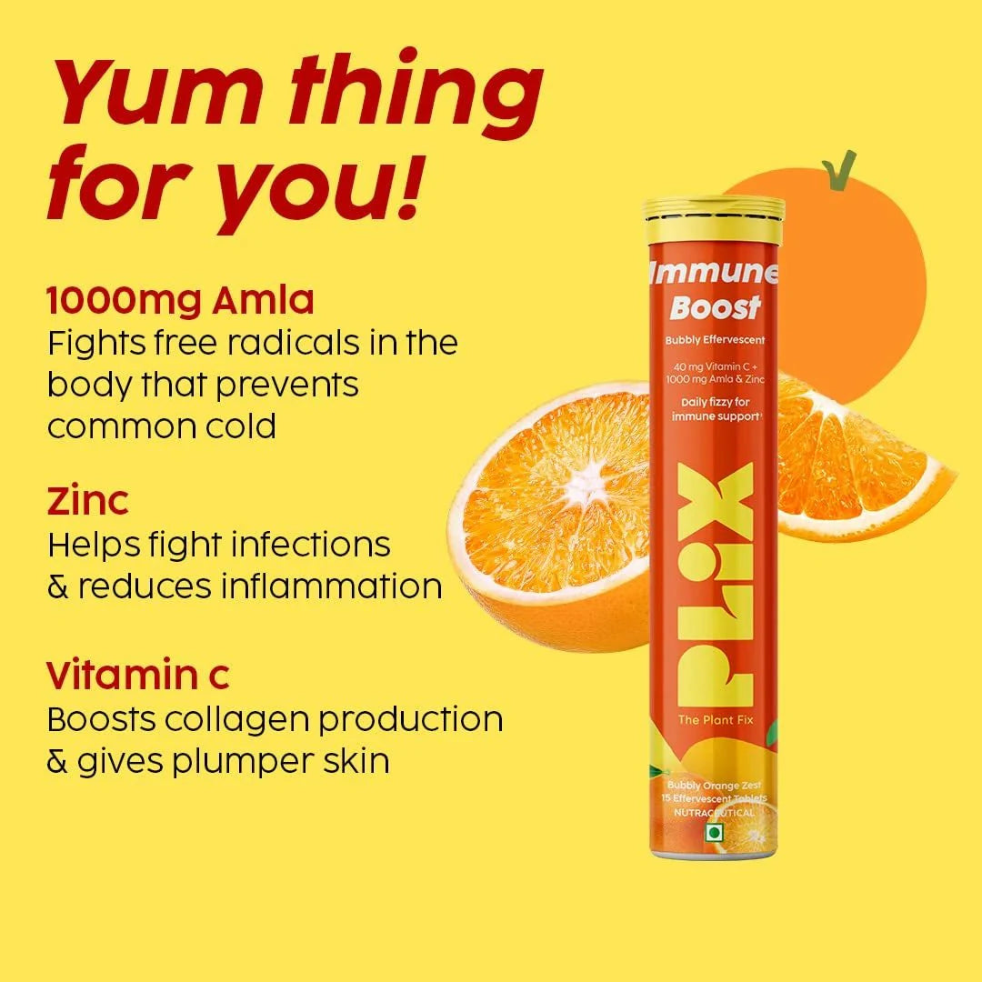 PLIX - THE PLANT FIX Vitamin C Immunity Booster 15 Effervescent Tablets,Pack Of 1 (Orange Flavour), - Deals999