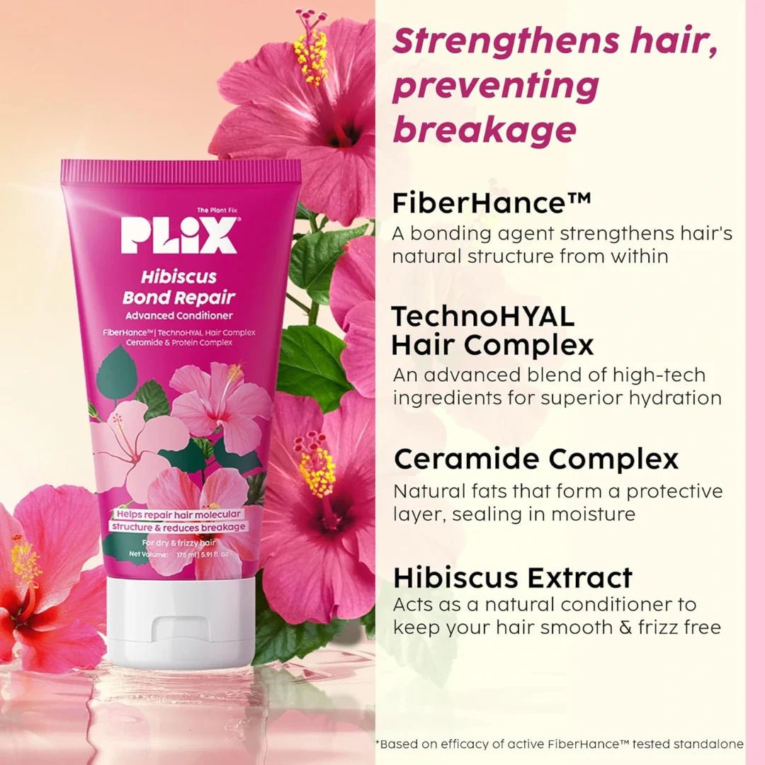 plxhbscnd - PLIX - THE PLANT FIX Hibiscus Bond Repair Advanced Conditioner | Repairs Hair Molecular Structure & Reduces Breakage 175Ml - Looknstyle