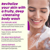 PLIX - THE PLANT FIX Jamun 2% Salicylic Acid Body Wash For Body Acne | Paraben & Silicones Free | Deeply Exfoliating Dead Skin Cells, Prevents Back Acne & Moisturizes Skin | 236ml