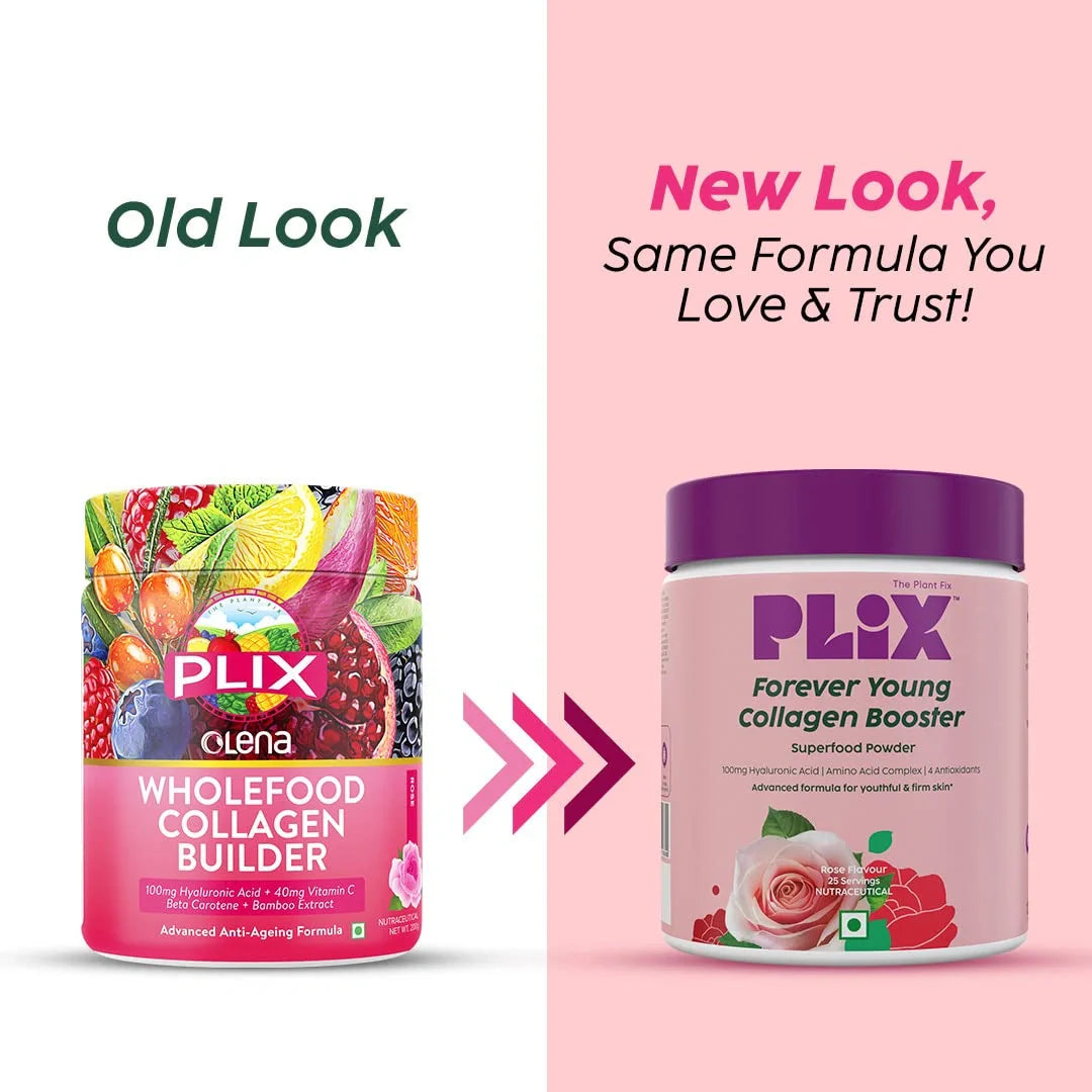 PLIX - THE PLANT FIX Collagen Supplement Powder Rose Flavor to support Skin Elasticity,Firmness & Youthful Glow|100%Plant-based with Hyaluronic Acid & Vitamin C|For Women & Men|Rose Flavour,Pack of 1, 350 grams