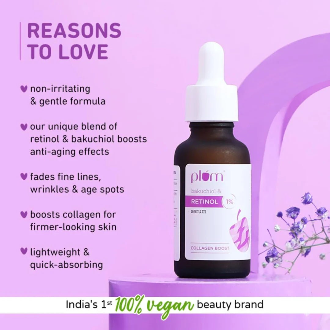 m2 - Plum 1% Retinol Anti - Aging Night Face Serum with Bakuchiol | Boosts Collagen, Reduces Fine Lines & Wrinkles | Retinol Serum for Face | for Women & Men | Beginner - Friendly | Suits All Skin Types | 30ml - Looknstyle