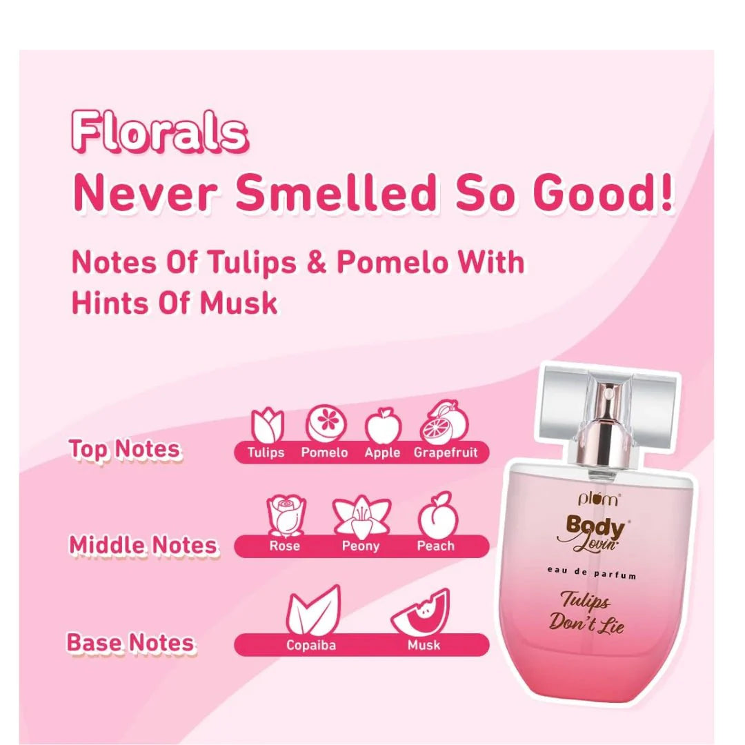 Plum BodyLovin' Tulip Don't Lie Eau De Parfum | Long Lasting & Luxurious Fresh Floral Fragrance | Luxury Perfume For Women | Tulip, Rose, Pomelo & Musk Notes (50 ml) - Deals999
