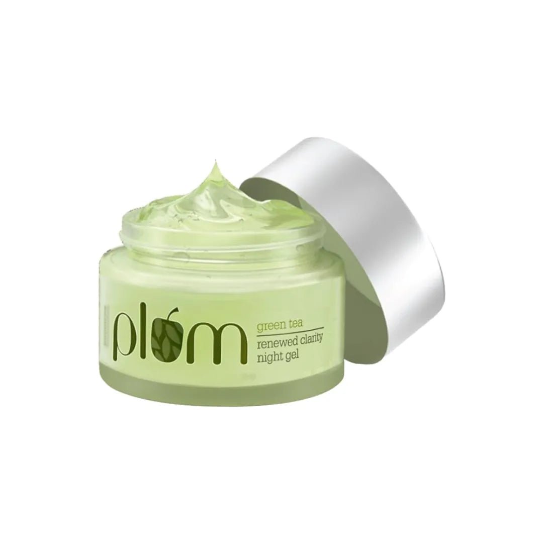 m16 - Plum Green Tea Renewed Clarity Night Gel with Glycolic acid |Hydrates Skin & Fights Acne | Night Cream For Women | Lightweight & Quick absorbing Overnight Repair | Normal, Oily, Acne - Prone, Combination Skin | 100% Vegan | Paraben Free | 50ml - Looknstyle