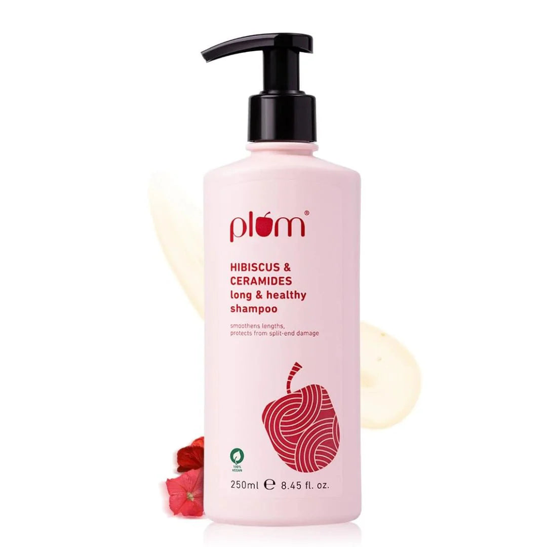 Plum Hibiscus & Ceramides Long & Healthy Shampoo | Hydrates & Conditions Hair, Prevents Split Ends |Contains Hibiscus Extracts, Ceramides |100% Vegan | 250ml - Deals999