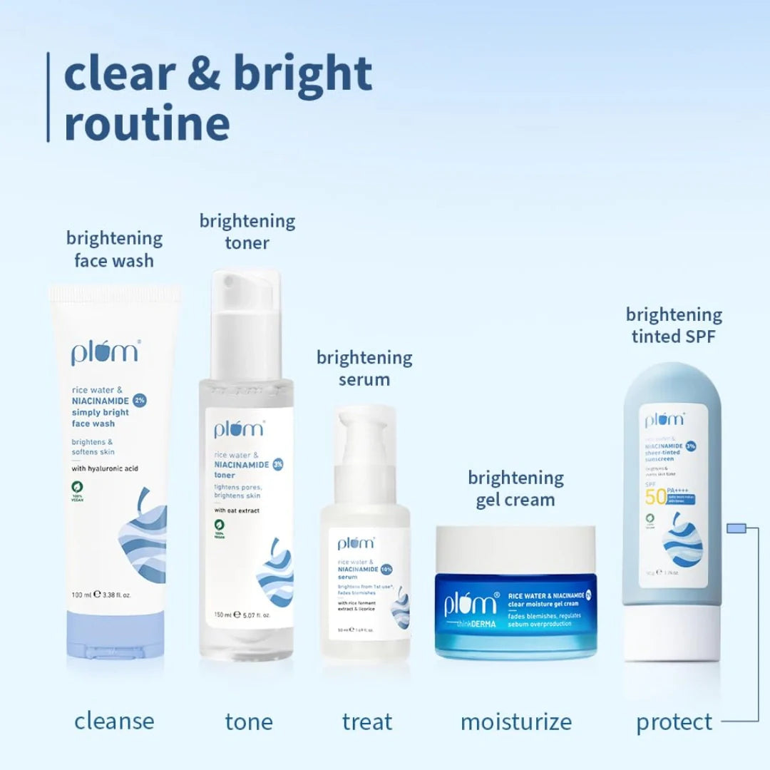 Plum Rice Water & 3% Niacinamide Sheer-Tinted Sunscreen SPF 50 PA++++ | Suitable for Most Indian Skin Tones | Sheer Coverage | Non-Oily | Women | Fragrance-free | 100% Vegan | 50gm