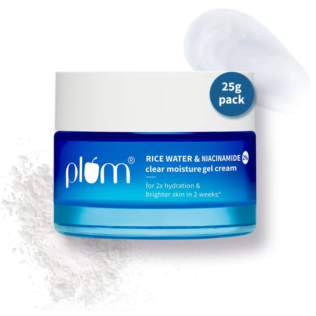 Plum 2% Niacinamide & Rice Water Superlight Gel Cream Winter Moisturizer for Face | 2X Oil-Free Hydration | Brightens, Fades Blemishes | Dermat-Tested | All Skin Types | Women & Men | 100% Vegan | 25 g