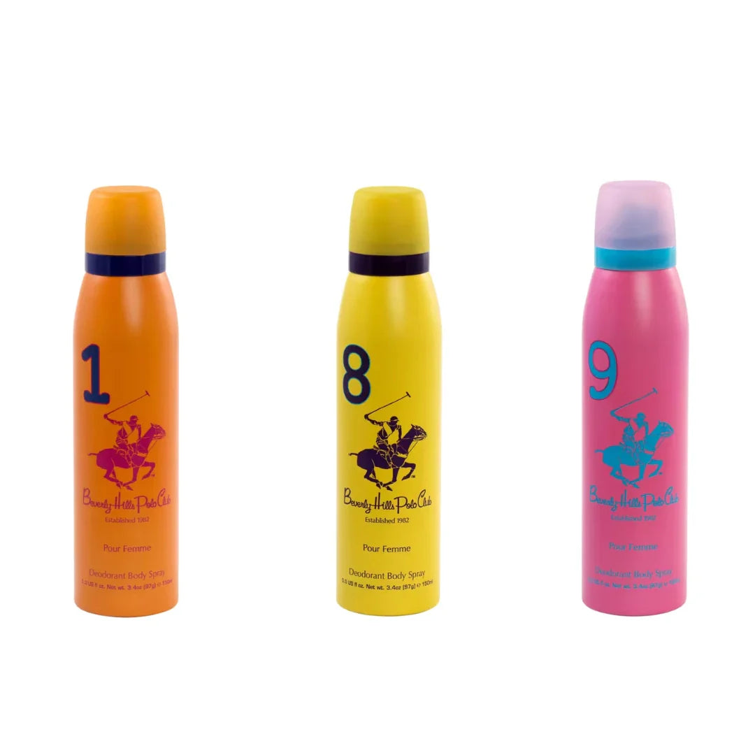 Beverly Hills Polo Club No.1, No.8 and No.9 combo deodorant for women 150ml