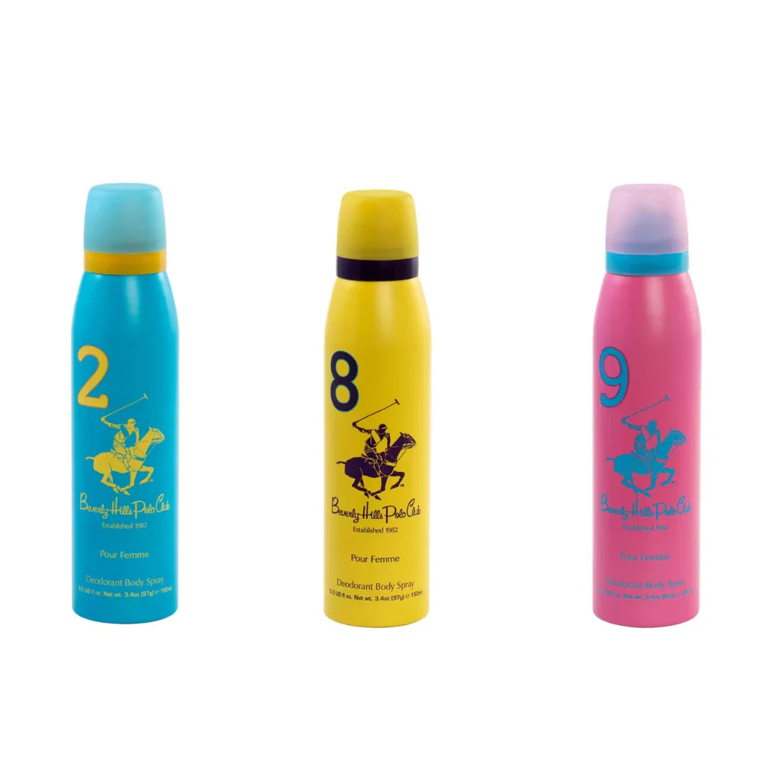 Beverly Hills Polo Club No.2, No.8 and No.9 combo deodorant for women 150ml