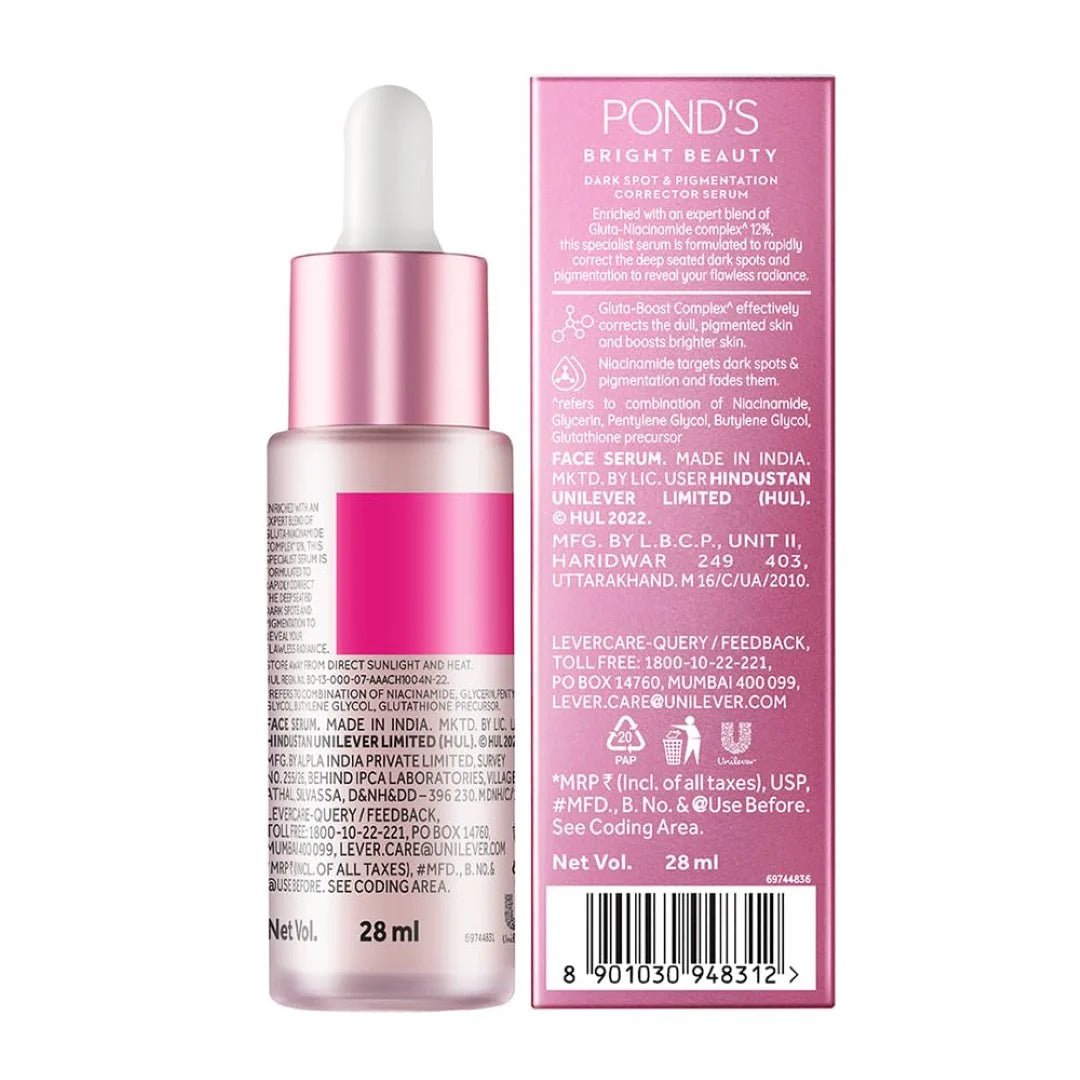 POND4 - POND's Bright Beauty Anti - Pigmentation Serum For Flawless Radiance, 12% Gluta - Niacinamide Complex, Reduces Pigmentation, 28 Ml - Looknstyle