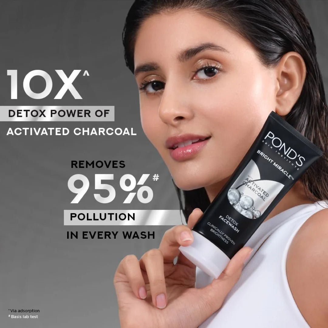 POND13 - POND'S Bright Miracle Detox Facewash | 10X Power of Activated Charcoal| For Deep Cleaned Skin | Reveals Glow, Pollution Clear Face Wash, 200gm - Looknstyle