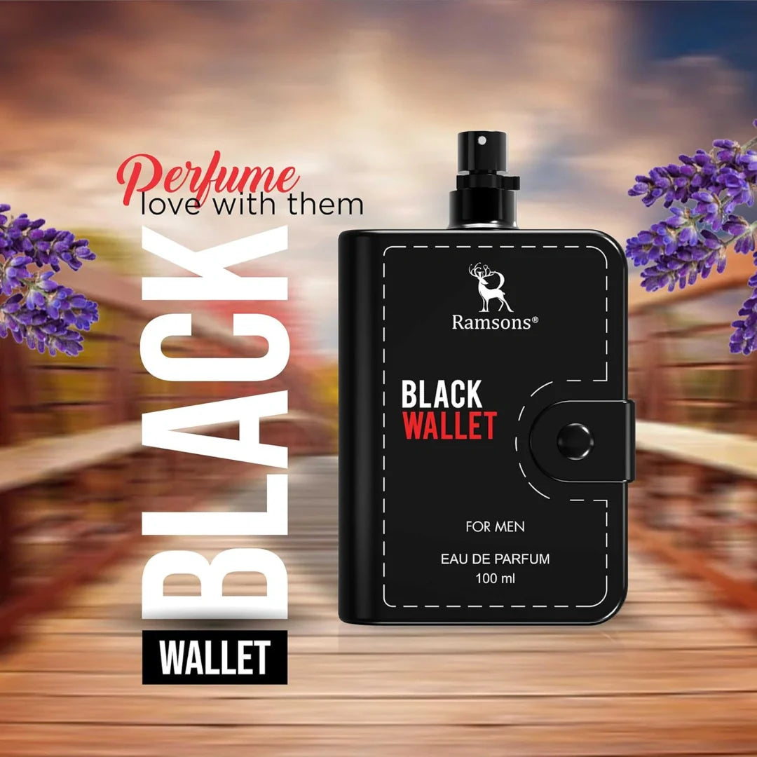 Ramsons Black Wallet For Men, 100ml Liquid Perfume, Long Lasting Luxury Perfume