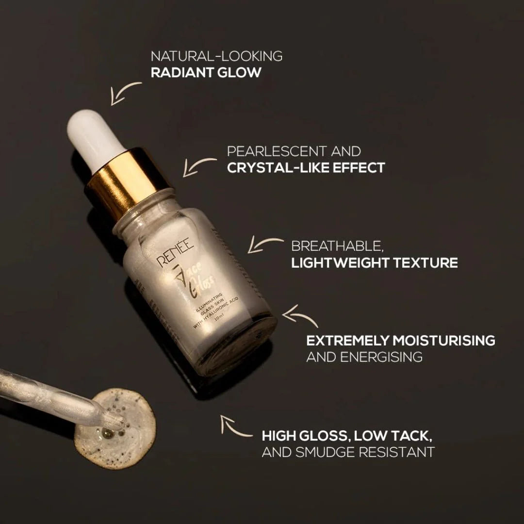 RENEE Face Gloss Highlighting Strobe Serum, Hyaluronic Acid Hydration & Illumination for Radiant, Dewy Skin - Deals999