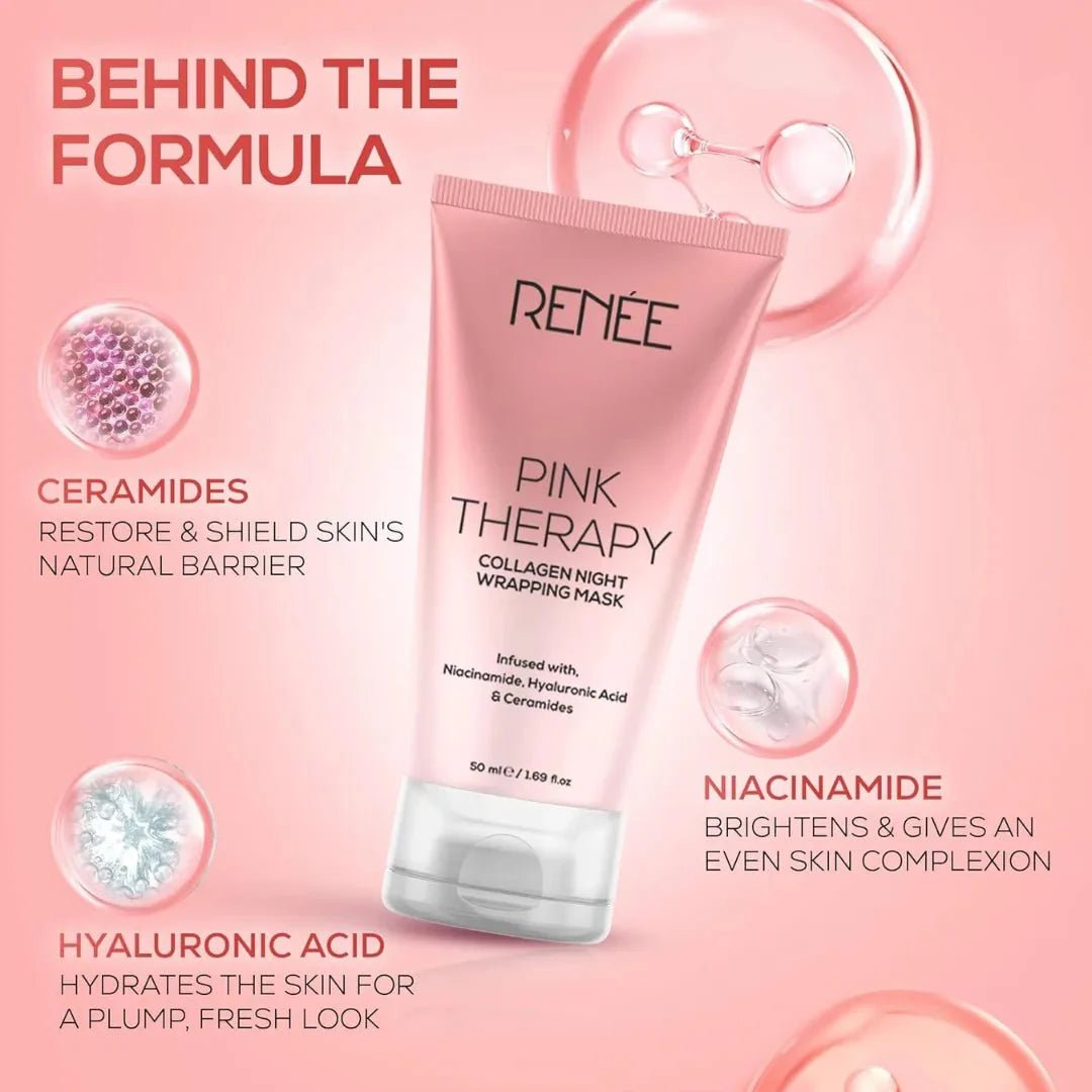 RENEE Pink Therapy Collagen Night Wrapping Face Mask | For Young, Hydrated Skin | Texture & Elasticity | Improves Skin Barrier | Hyaluronic Acid & Niacinamide Infused | 50 ml - Deals999