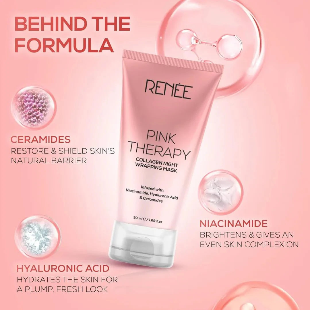 RENEE Pink Therapy Collagen Night Wrapping Face Mask | For Young, Hydrated Skin | Texture & Elasticity | Improves Skin Barrier | Hyaluronic Acid & Niacinamide Infused | 50 ml - Deals999