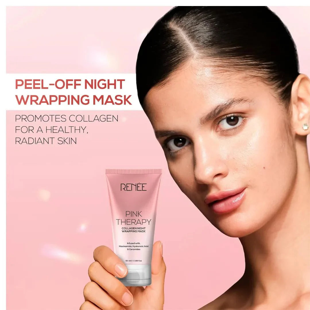 RENEE Pink Therapy Collagen Night Wrapping Face Mask | For Young, Hydrated Skin | Texture & Elasticity | Improves Skin Barrier | Hyaluronic Acid & Niacinamide Infused | 50 ml - Deals999