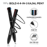 RENEE Bold 4-4-in-1 Kajal - Four Shades Black, Brown, Teal & Blue | Matte Finish | Rich Color Payoff